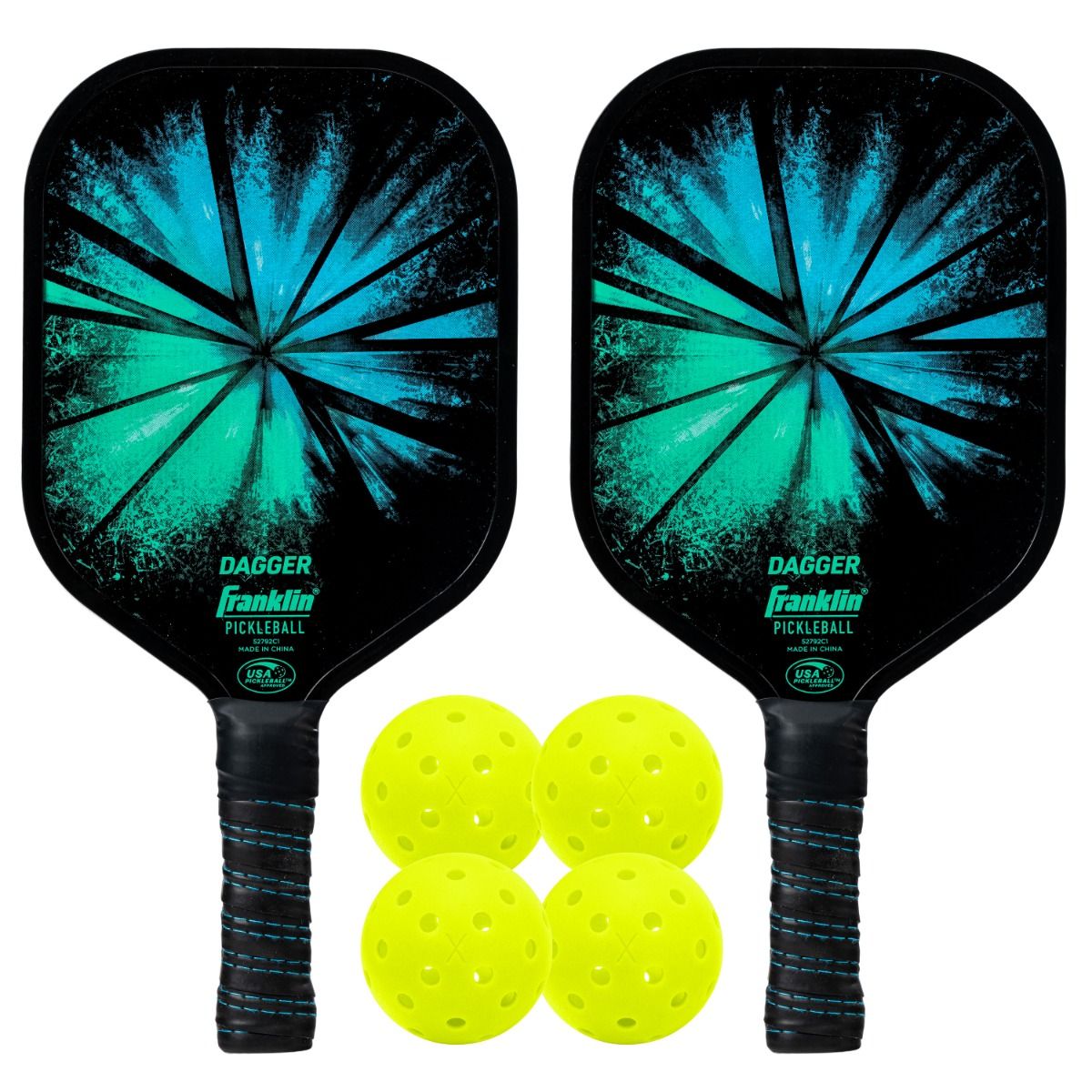 Franklin Dagger Fiberglass Pickleball Paddles and Balls -2 players