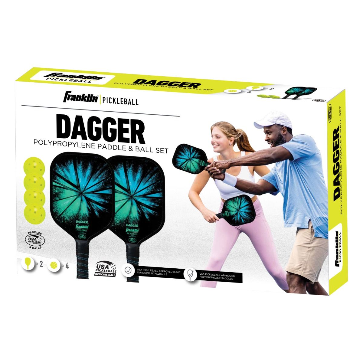 Franklin Dagger Fiberglass Pickleball Paddles and Balls -2 players