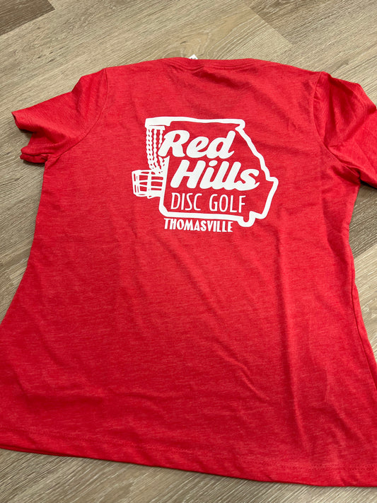 Red Hills Disc Golf Ladies V-Neck Shirt